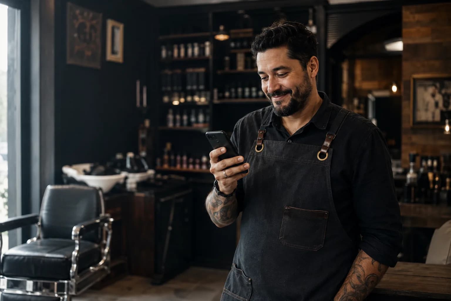 Barbeiro em sua barbearia